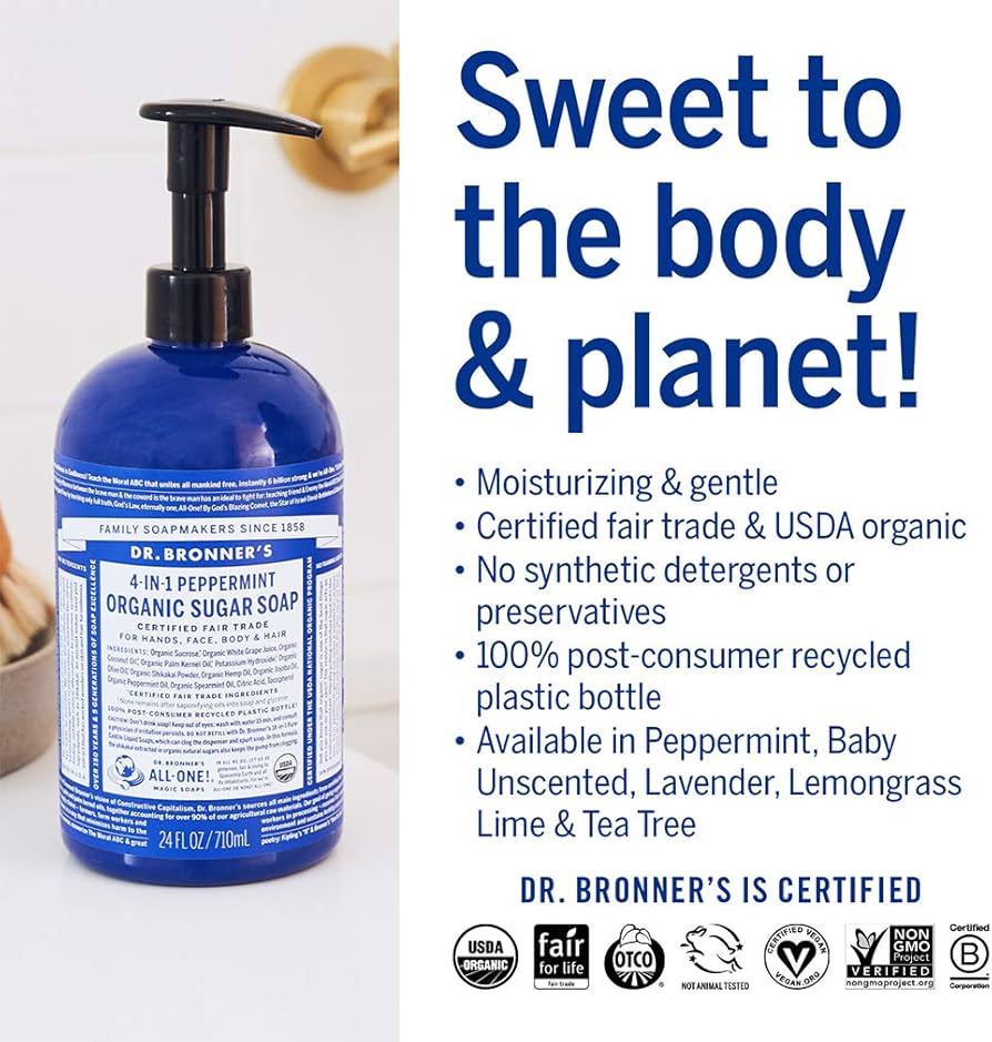Dr. Bronner's ペパーミント石鹸 3,776ml Amazon.com : Dr. Bronner's Organic Sugar Soap (Peppermint
